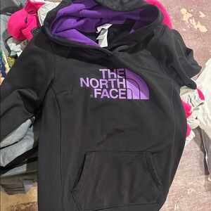 The North Face Black Hoodie with Purple Logo